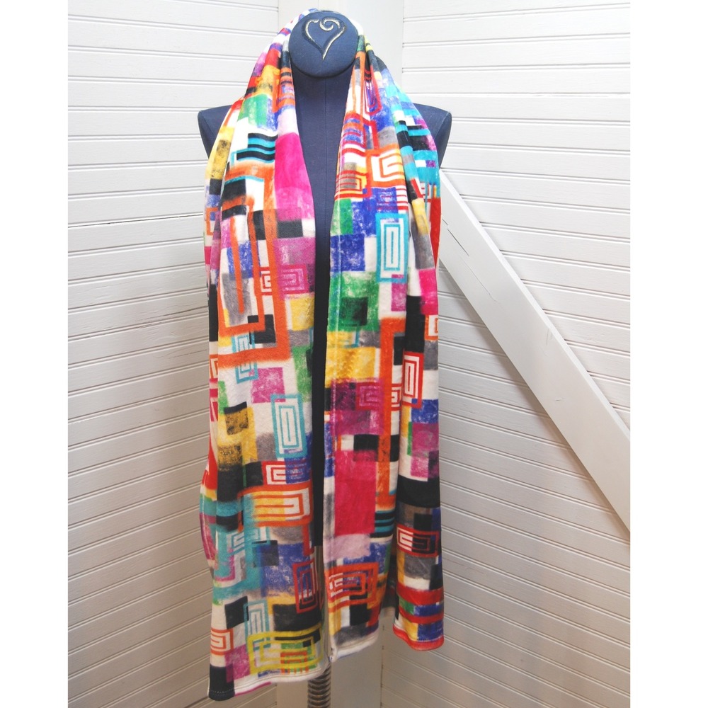Et'Lois scarf Geometric‎ pattern Fleece Stretch fabric colorful Shawl NWT